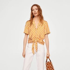 Mango Knot detail Mustard Yellow Stripped Blouse